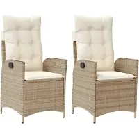 vidaXL Gartensessel mit Kissen 2 Stk. Verstellbar Beige Poly Rattan