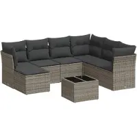 vidaXL 8-tlg. Garten-Sofagarnitur mit Kissen Grau Poly Rattan