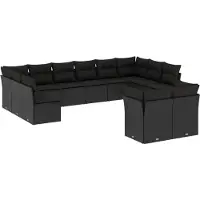 vidaXL 12-tlg. Garten-Sofagarnitur mit Kissen Schwarz Poly Rattan