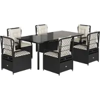 vidaXL 7-tlg. Garten-Essgruppe mit Kissen Schwarz Poly Rattan