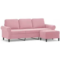 vidaXL 3-Sitzer-Sofa mit Hocker Rosa 180 cm Samt