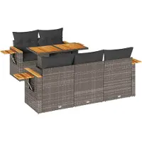 vidaXL 6-tlg. Garten-Sofagarnitur mit Kissen Grau Poly Rattan Akazie