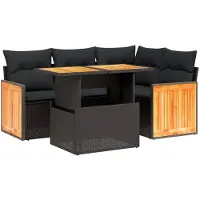 vidaXL 5-tlg. Garten-Sofagarnitur mit Kissen Schwarz Poly Rattan