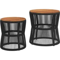 vidaXL Garten-Beistelltische 2 Stk. mit Holzplatte Schwarz Poly Rattan