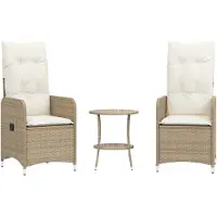 vidaXL Gartensessel 2 Stk. Verstellbar mit Tisch Beige Poly Rattan