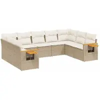 vidaXL 9-tlg. Garten-Sofagarnitur mit Kissen Beige Poly Rattan