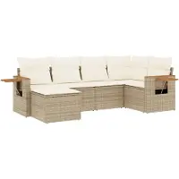 vidaXL 6-tlg. Garten-Sofagarnitur mit Kissen Beige Poly Rattan