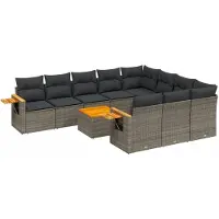 vidaXL 11-tlg. Garten-Sofagarnitur mit Kissen Grau Poly Rattan