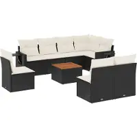 vidaXL 9-tlg. Garten-Sofagarnitur mit Kissen Schwarz Poly Rattan