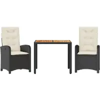 vidaXL 3-tlg. Garten-Essgruppe mit Kissen Schwarz Poly Rattan