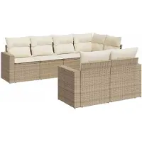 vidaXL 7-tlg. Garten-Sofagarnitur mit Kissen Beige Poly Rattan