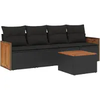 vidaXL 5-tlg. Garten-Sofagarnitur mit Kissen Schwarz Poly Rattan