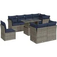 vidaXL 9-tlg. Garten-Sofagarnitur mit Kissen Grau Poly Rattan Akazie