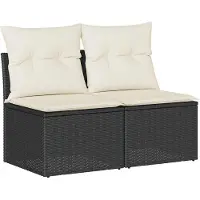 vidaXL 2-tlg. Garten-Sofagarnitur mit Kissen Schwarz Poly Rattan