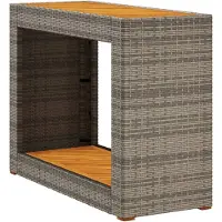 vidaXL Garten-Beistelltisch mit Holzplatte Grau Poly Rattan
