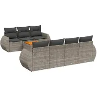 vidaXL 8-tlg. Garten-Sofagarnitur mit Kissen Grau Poly Rattan