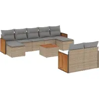 vidaXL 10-tlg. Garten-Sofagarnitur mit Kissen Beige Poly Rattan