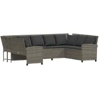 vidaXL Gartensofa mit Kissen Grau Poly Rattan