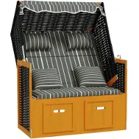 vidaXL Strandkorb mit Kissen Poly Rattan & Massivholz Schwarz & Grau