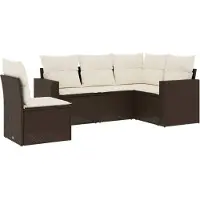 vidaXL 5-tlg. Garten-Sofagarnitur mit Kissen Braun Poly Rattan