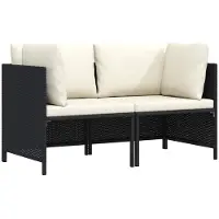 vidaXL 2-Sitzer-Gartensofa mit Kissen Schwarz Poly Rattan