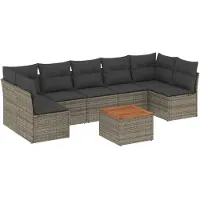 vidaXL 8-tlg. Garten-Sofagarnitur mit Kissen Grau Poly Rattan