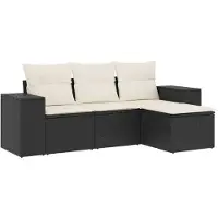 vidaXL 4-tlg. Garten-Sofagarnitur mit Kissen Schwarz Poly Rattan