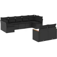 vidaXL 9-tlg. Garten-Sofagarnitur mit Kissen Schwarz Poly Rattan