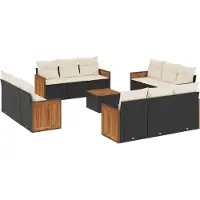 vidaXL 13-tlg. Garten-Sofagarnitur mit Kissen Schwarz Poly Rattan