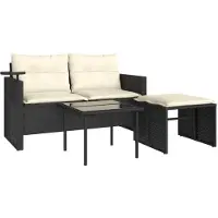 vidaXL 3-tlg. Garten-Sofagarnitur mit Kissen Schwarz Poly Rattan