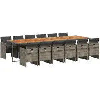 vidaXL 13-tlg. Garten-Essgruppe mit Kissen Grau Poly Rattan