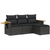 vidaXL 4-tlg. Garten-Sofagarnitur mit Kissen Schwarz Poly Rattan