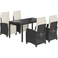 vidaXL 5-tlg. Garten-Essgruppe mit Kissen Schwarz Poly Rattan