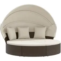 vidaXL Sonneninsel mit Dach und Kissen Braun Poly Rattan