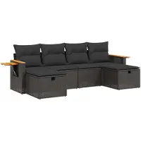 vidaXL 6-tlg. Garten-Sofagarnitur mit Kissen Schwarz Poly Rattan