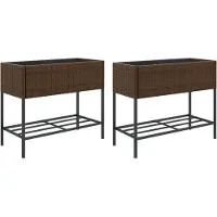 vidaXL Hochbeete mit Ablage 2 Stk. Braun 90x40x75 cm Poly Rattan