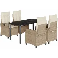 vidaXL 5-tlg. Garten-Essgruppe mit Kissen Beige Poly Rattan