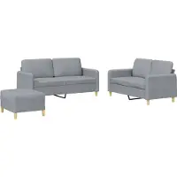 vidaXL 3-tlg. Sofagarnitur mit Kissen Hellgrau Stoff