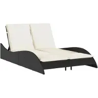 vidaXL Sonnenliege mit Auflagen Schwarz 114x205x73 cm Poly Rattan