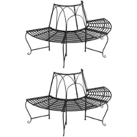 vidaXL Baumbänke Halbrund 2 Stk. Ø159 cm Schwarz Stahl