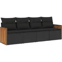 vidaXL 4-tlg. Garten-Sofagarnitur mit Kissen Schwarz Poly Rattan