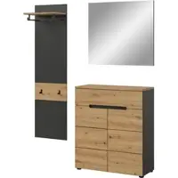 Inn.Furn Garderobe Set 3-teilig "Cooper" in Artisan Eiche und grau 140 cm, Soft-Close
