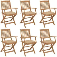 vidaXL Klappbare Gartenstühle 6 Stk. mit Kissen Massivholz Akazie