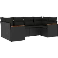 vidaXL 6-tlg. Garten-Sofagarnitur mit Kissen Schwarz Poly Rattan