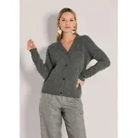 MADELEINE Stilvolle Maschenjacke mit Zopfmuster in graphit / melange | Gr.: 44