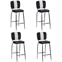 FineBuy 4er Set Barhocker American Diner Schwarz 50er Jahre Retro Barstuhl Sitzfläche mit Rücken-Lehne Fußstütze Sitzhöhe 76 cm