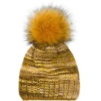 StyleBREAKER Strick Bommelmütze in Senf-Braun-Weiß | Gr.: onesize
