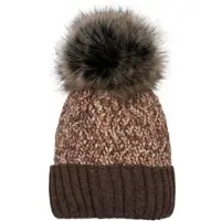 StyleBREAKER Strick Bommelmütze in Braun-Beige | Gr.: onesize