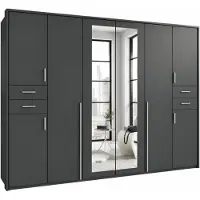 Luma-home Drehtürenschrank Kleiderschrank 273cm Schubkästen Passepartout Spiegel in Grafit / 22577