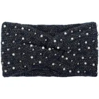 StyleBREAKER Stirnband "Strick Stirnband Perlen Metallic Faden und Knoten Detail" 1 Stk.